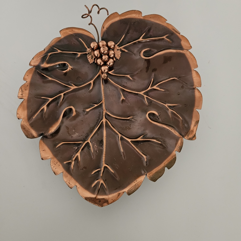 Vintage Copper Serving Plate or Wall Decor Intricate Grape Leaf